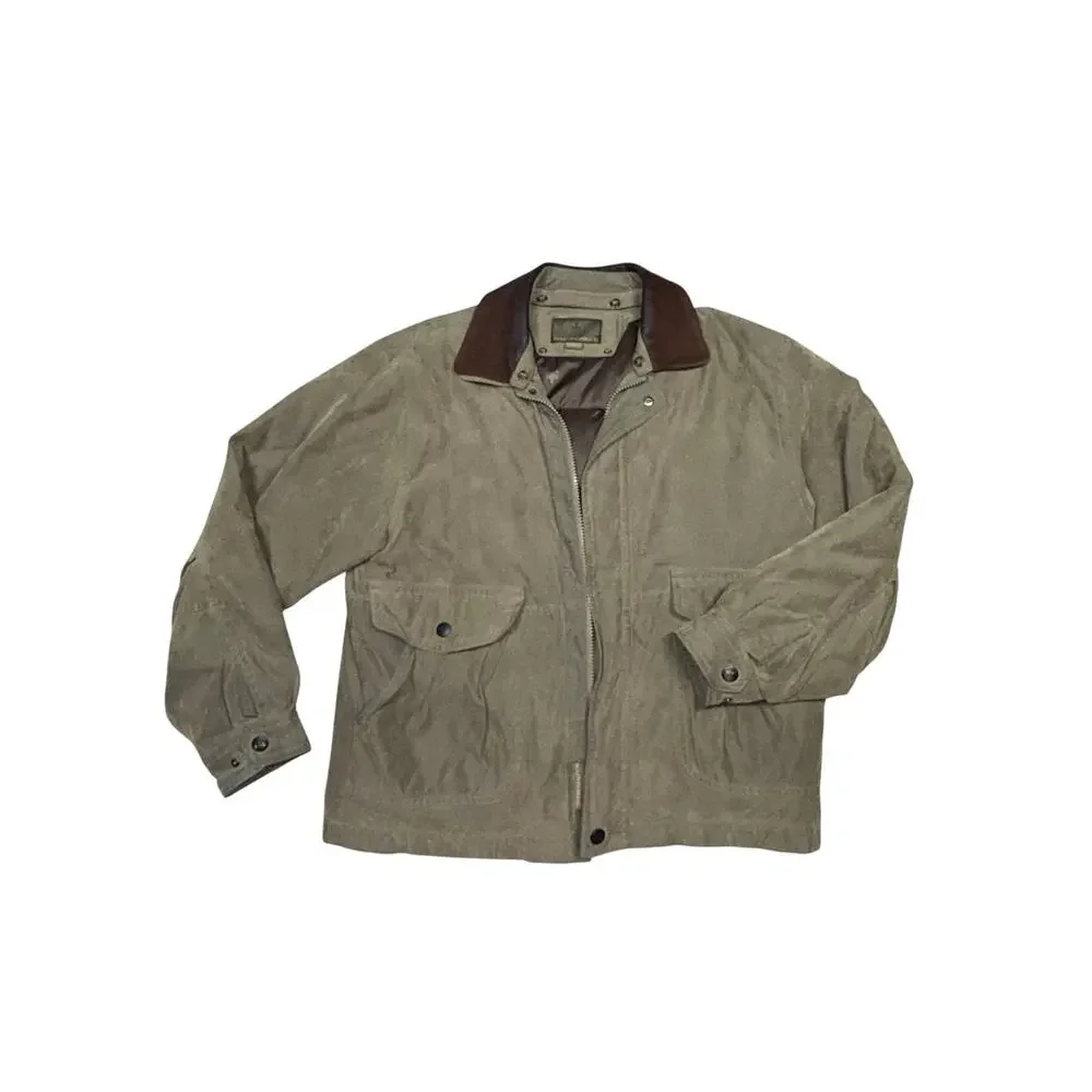 Vintage 90s Rainforest Microfiber Leather Field Bomber Jacket Khaki Green Large